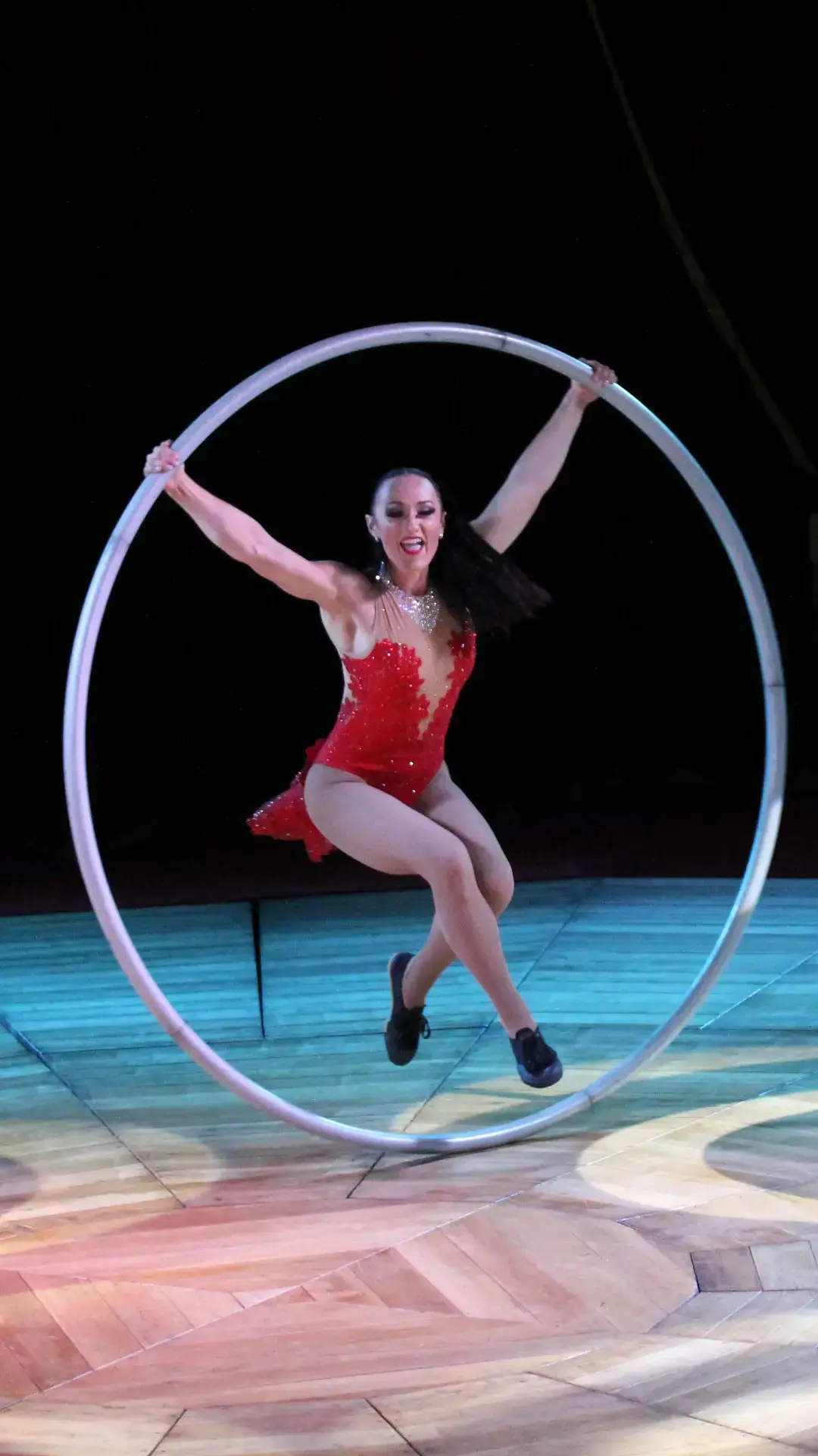 Kylie Simpson performing aerial silks at a Sydney corporate event